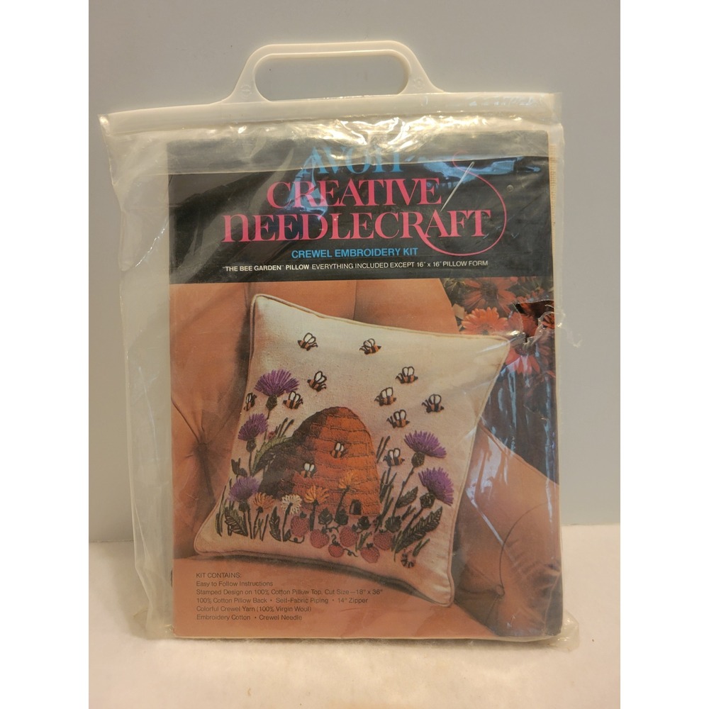 VTG Avon Crewel Embroidery Kit The Bee Garden Farmhouse Pillow Decor Multi